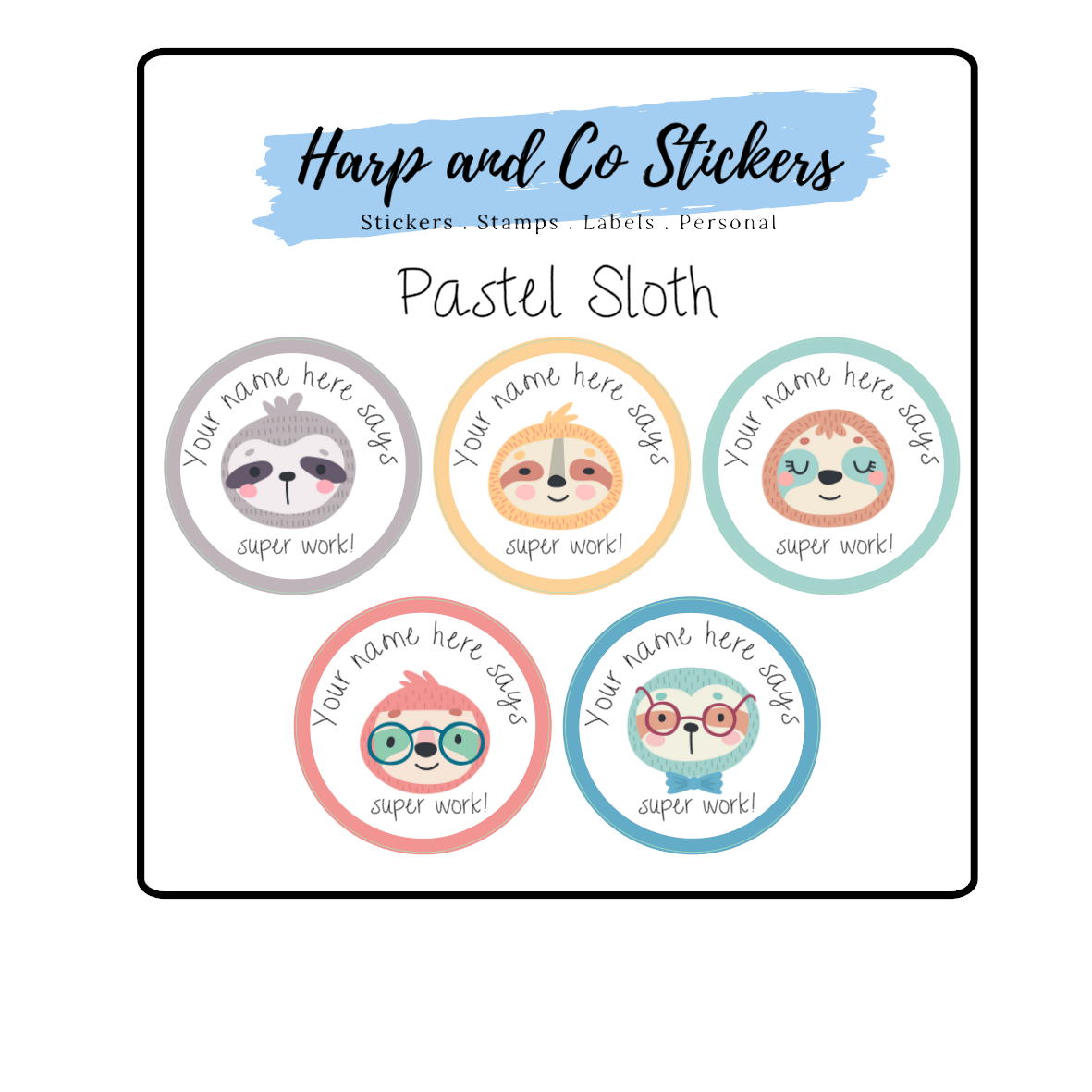 Pastel Sloths — Harp & Co Stickers