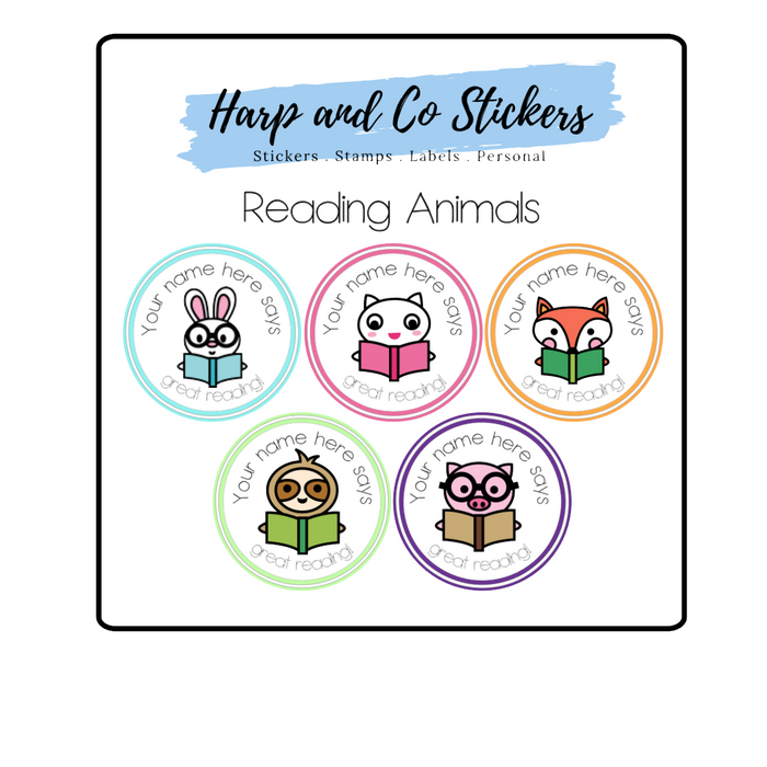 Personalised stickers - Reading Animals